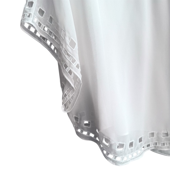 WHBM Cutout Detailing Kimono Blouse Chiffon with Cami Eyelet Pure White Size M - Picture 9 of 14
